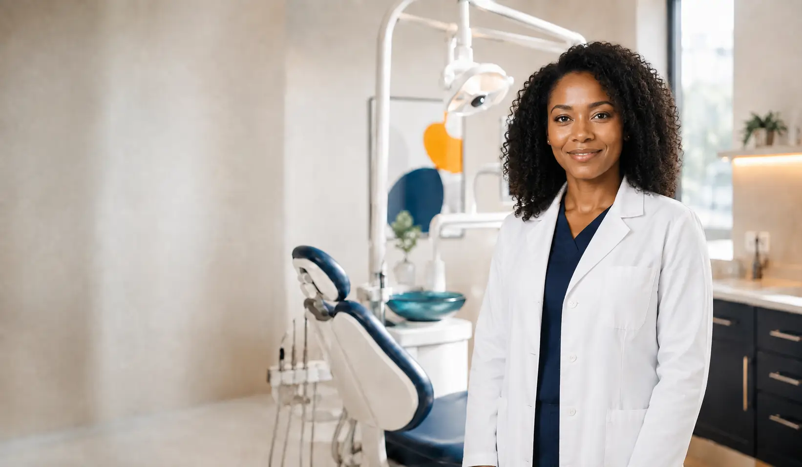 Dentist standing beside the chair in the Dr Mothupi Dental surgery